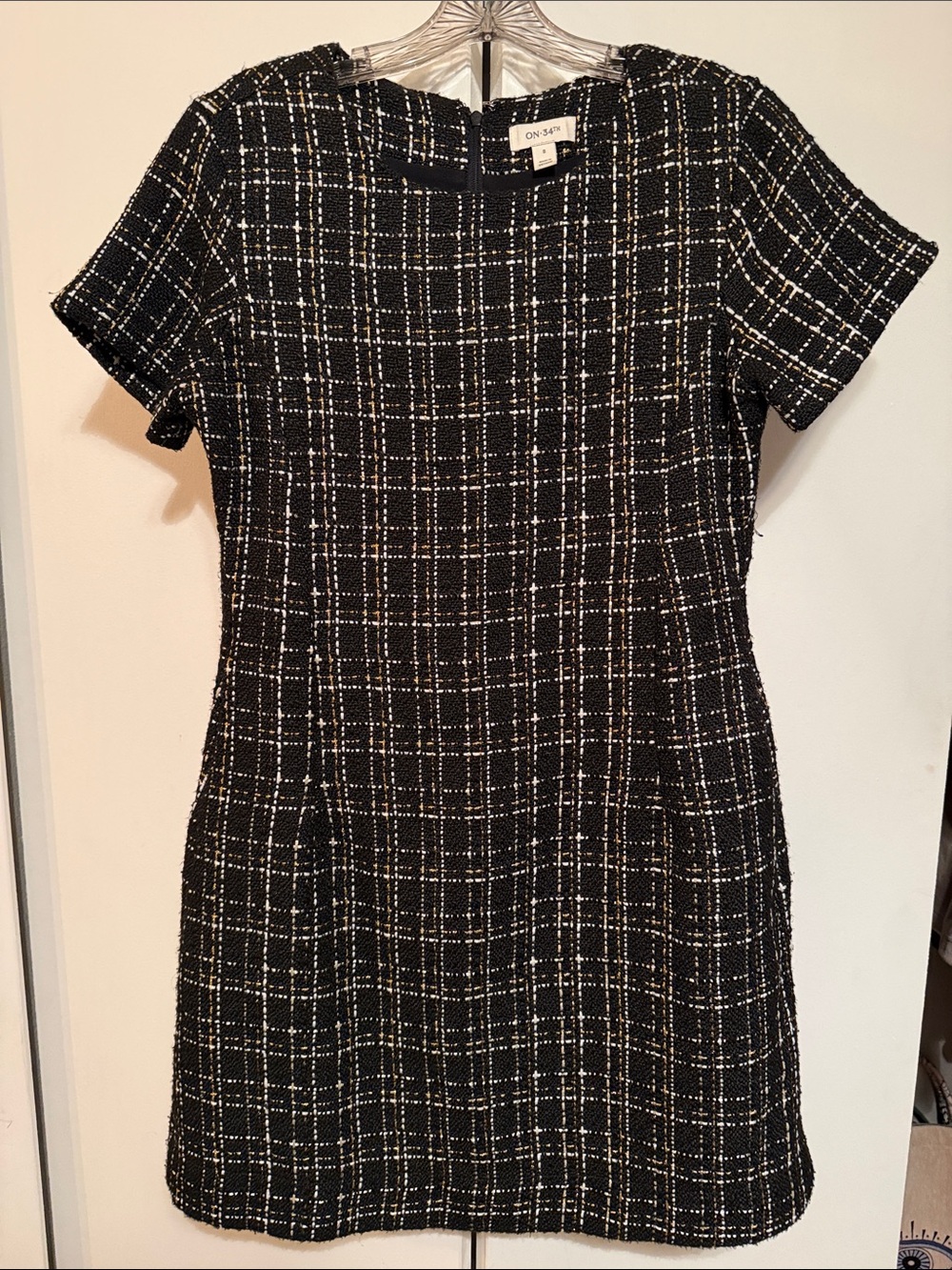 Black Tweed Mini Dress with White Windowpane Pattern